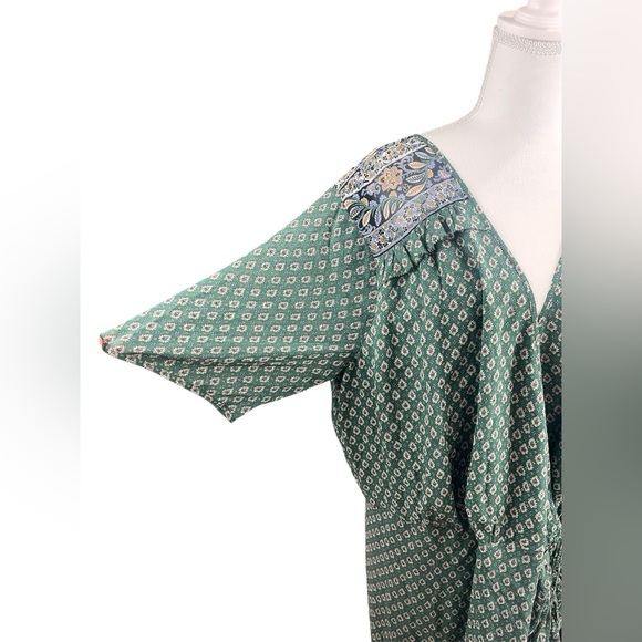 VERONICA BEARD 100% SILK MARIPOSA SEAGLASS GREEN RUCHED PAISLEY MIDI DRESS sz 20 - Picture 10 of 14